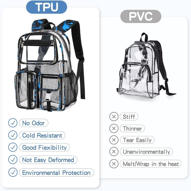 Cusangel Clear School Backpack,Heavy Duty Clear Backpack,16.5 x12 x5inch TPU Large Capacity See Through bookbag for Sport Events,Travel (Blue) - Image 2